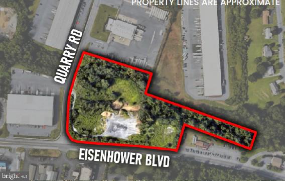 At the intersection of Eisenhower Blvd and Quarry Rd. 640 feet of frontage along Eisenhower Blvd. Ideal for warehouse, storage, parking lot, manufacturing and industrial uses. No public sewer.