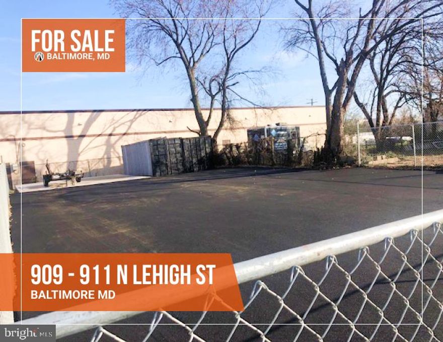 The property is zoned I-2 the lot is 12,000sf great for contractor yards and outdoor storage.
Excellent location near the "Pulaski Industrial Area" great access to Major routes /Route 40, 895, 95 and 695. 


909 N Lehigh: 
Lot size: 7,575 sqft
Building size: 1,500 sqft
——————————————
ES N Lehigh: 
Lot Size: 2,525 sqft
- No building
—————————————— 
 911 N Lehigh: 
 Lot Size: 2,525 sqft
 Building size: 2,037 sqft