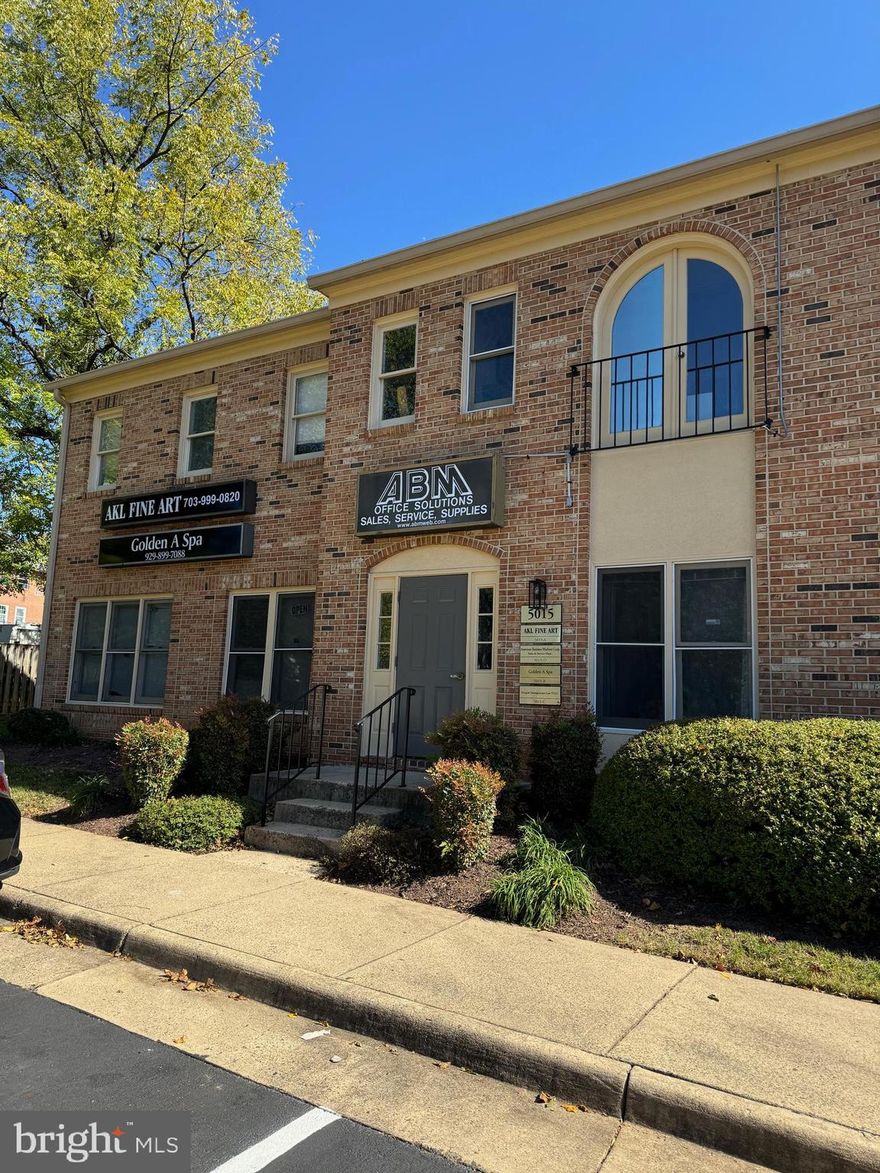 Excellent office space available now in the heart of Annandale! Located at 5015 A Backlick Rd, this corner unit offers approximately 1,000 square feet of bright and functional space, ideal for professional services, small businesses, or satellite offices.

The suite features abundant natural light, updated LVP flooring, a modern kitchenette, private office spaces, a reception or waiting area, and a private restroom.

A major highlight is the dedicated signage facing Backlick Road, providing prime exposure to heavy daily traffic and excellent visibility for your business. The location also includes ample parking and easy access to I-495, Little River Turnpike, and other major routes.

Surrounded by established businesses, retail, and dining, this is a great opportunity to secure a professional space in a well-connected and thriving commercial area.