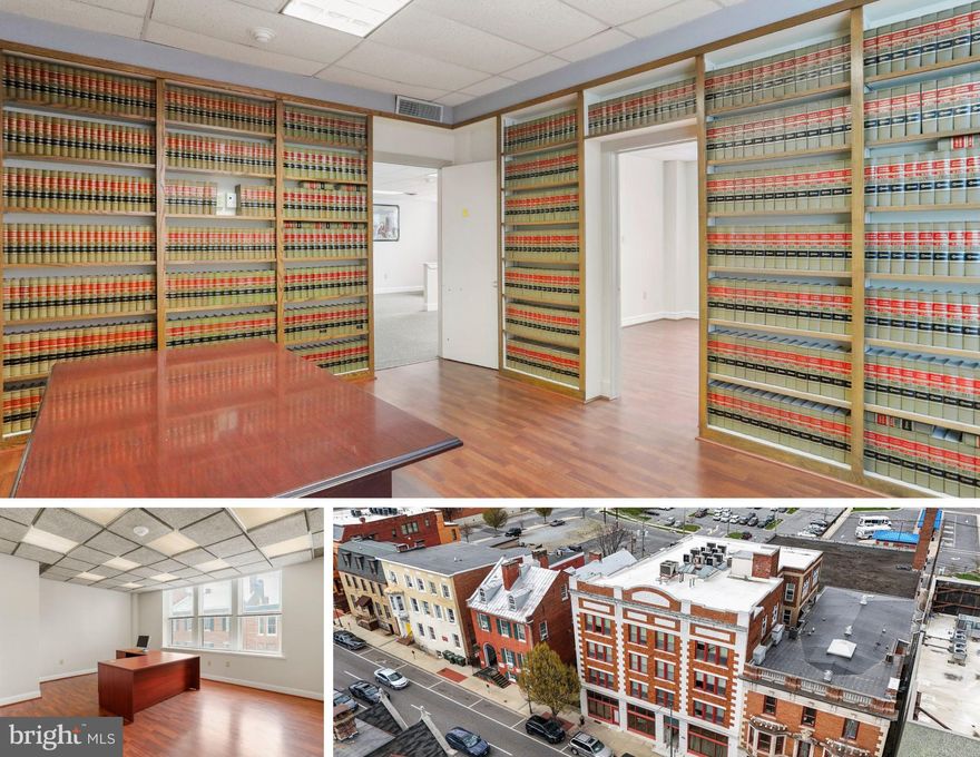 Prime office space available in the Wareham Building. This 2,000 SF, multi-room suite, previously a legal office, offers a spacious open central area with several private offices, ideal for professional services or business use. Located in the heart of downtown Hagerstown, this property includes desirable amenities such as a private parking garage, elevator access, and a secured main entrance. The building is within walking distance to local restaurants, shops, and government buildings, providing both convenience and visibility in a bustling commercial district.