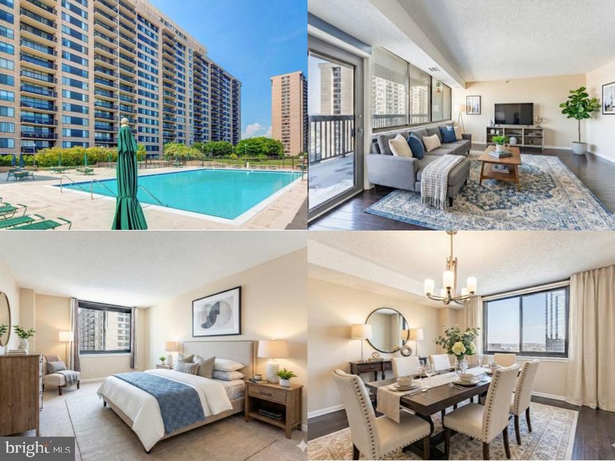 Stunning Condo with Iconic Views in Falls Church!
Discover unparalleled luxury in this condo at Skyline House—the largest model in the building, boasting nearly 2,100 square feet of sophisticated living space. Perched on a high floor, this 3-bedroom, 2.5-bath residence offers breathtaking, sweeping city views, including the majestic Washington Monument and US Capitol, all visible from your private balcony—perfect for savoring sunsets or morning coffee.

Step inside to gleaming hardwood floors and a freshly painted interior that exudes modern elegance. The open-concept living and dining areas flow seamlessly, creating an ideal setting for entertaining guests or hosting intimate gatherings. Each of the three spacious bedrooms provides comfort and style, while the designer-updated bathrooms feature premium finishes for a spa-like retreat.

Enjoy the convenience of two assigned garage parking spaces and a dedicated storage unit. Embrace resort-style living with an array of endless amenities, including a sparkling pool, two state-of-the-art fitness centers, a rooftop deck for panoramic vistas, a billiards room, kids' playroom, versatile meeting room, and a relaxing sauna—all designed to elevate your everyday lifestyle.

Location is everything: A bus stop right out front ensures effortless commuting, with easy access to major routes like I-395 and Route 7. Surround yourself with abundant shopping and dining options, from trendy eateries to retail hotspots, all just moments away. This is more than a home—it's a gateway to elevated urban living in the heart of Northern Virginia. Schedule your private tour today!