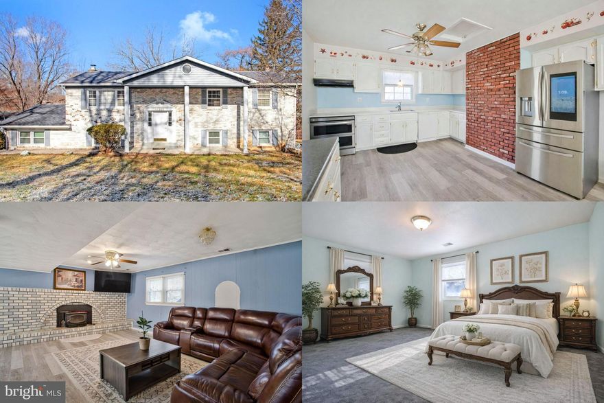 Discover this charming brick home set on nearly 3 private acres, combining country tranquility with ample space for family living and entertaining. The upper level features a bright kitchen with cooktop, wall oven, and dining area, formal living and dining rooms, a master suite with full en-suite bath, two additional bedrooms, and a full hall bathroom.

A whimsical staircase leads to the lower level, where a spacious family and recreational area with a cozy woodstove insert awaits. This level also includes a second kitchen and dining space with updated appliances, three bedrooms, a third full bathroom, generous laundry and utility space, a separate side entrance, and walk-out access to the beautiful backyard.

Outside, enjoy a detached garage with electricity, a welcoming front porch, rear patio, manicured grape vines, mature trees, and plenty of driveway parking. Set in a serene rural country setting, the home is close to local wineries, the Patuxent River boat launch, and nearby farms, while still offering convenient access to shopping, entertainment, and commuter routes to Andrews Air Force Base, the Beltways, Washington DC, and Northern Virginia.