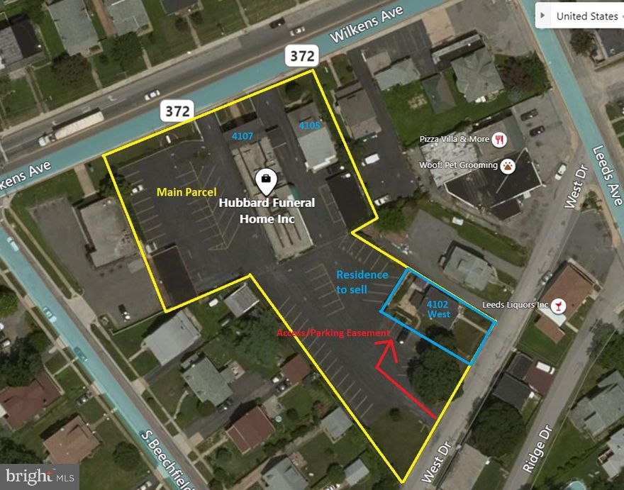 BRING ALL OFFERS! This sale includes both the Hubbard Funeral home located at 4107 Wilkens Avenue as well as the residence at 4105 Wilkens avenue  AND 4102 West Drive ZONED RO.   The funeral home is 8,686 square feet above grade and 4343 sqt ft below grade for a total of 13029 square feet .  There are two garages on property that are 1245 sq ft and 1357 square feet.  The house at 4105 Wilkens has 1333 sq ft on the first floor, 500 sq ft on the floor and a 1333 sq ft basement for a total of 3166 sq ft.  The house at 4105 Wilkens has 4 bedrooms, two bathrooms and a partially finished basement.  The first floor has been nicely renovated and includes two bedrooms and a renovated bathroom and kitchen.     The funeral home includes viewing parlors, a chapel, offices, prep room, laundry room, plenty of storage and bathrooms.  There are two elevators in the property, one of which is out of service.   The building is in good condition and there  is ample parking.  4102 West Drive located directly behind the parking lot.  That property has Two bedrooms and a bath on the main level with a finished second level for a potential 3rd bedroom.  Zoned BL for added possibilities.