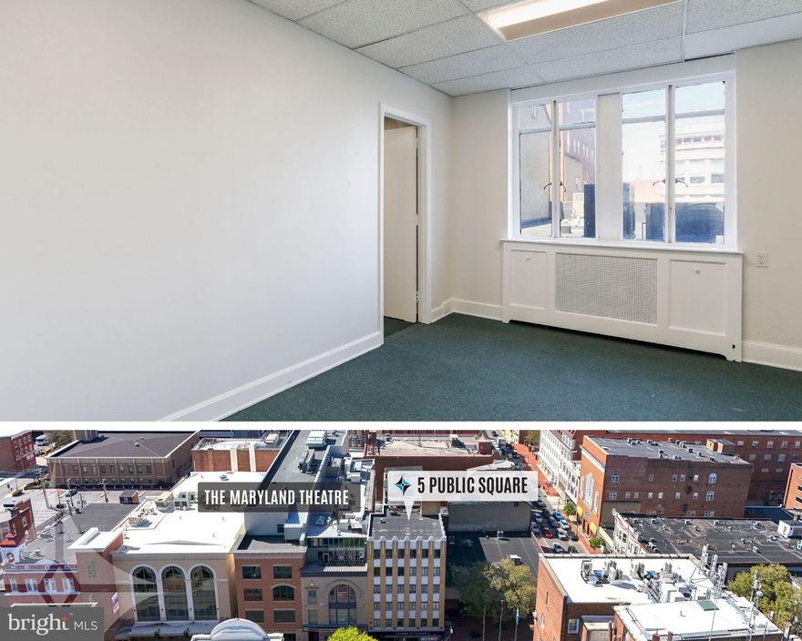 Located in the heart of Downtown Hagerstown on the Square, this private office suite in the Professional Arts Building offers an ideal setting for professionals seeking convenience, visibility, and a walkable location. The suite is situated in a secure, elevator-served building with shared access to restrooms and common areas. Surrounded by restaurants, shops, banks, the courthouse, City Hall, The Maryland Theater and just blocks from the new Meritus Park baseball stadium, this space is perfect for anyone needing a professional presence in the city center.