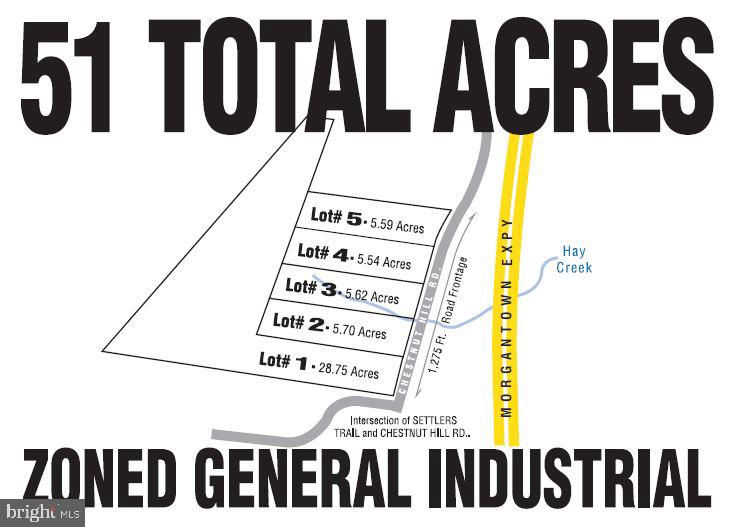 * 51.2 Acres of raw land zoned General Industrial located on Chestnut Hill Rd. and corner of Settlers Trail Robeson TWP, Berks County * Consists of 5 parcels with approx 1275 feet of road frontage along Chestnut Hill Rd. * Some permitted uses: Agriculture & farming, recreation, business & office parks, industrial parks, manufacturing, wholesale & distribution, fabricating & finishing, printing, contractor/construction services, warehousing, mini-storage & various other commercial uses. Some Special Uses: Mobile home Park , Camp Ground See documents for the COMPLETE list of Permitted, Conditional and Special Uses .