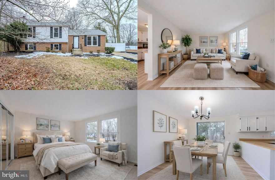 Welcome to this beautifully updated home tucked away on a quiet cul-de-sac with a shimmering in-ground pool and spacious fenced backyard built for relaxation and entertaining. This 3-bedroom, 3 full bath home offers a comfortable open layout with multiple living areas and plenty of living space across 4 finished levels and loads of updates. Fresh neutral paint and crown molding throughout, warm new luxury vinyl plank flooring, new carpeting, updated lighting, fixtures, and an updated kitchen and upgraded baths create instant move-in appeal The main level offers a bright spacious living room with easy flow into the dining area and kitchen featuring pristine white cabinetry and stainless-steel appliances. Here, step outside to your private outdoor retreat, complete with a fenced yard, patio, and in-ground pool, perfect for summer gatherings or quiet evenings at home. Back inside, ascend the stairs to the primary bedroom boasting plush new carpet and an updated en-suite bath with a white quartz topped vanity, chic lighting, mirror and fixtures, and walk-in shower. Two additional bedrooms, each with new carpet, share access to the equally updated full bath with a tub/shower combo. The daylight lower-level family room with a lighted ceiling fan and built-in bookcases provides plenty of space for media, games and simple relaxation in front of a cozy wood-burning fireplace. An additional upgraded full bath and a laundry room complete this level. Step down into the finished basement bonus room providing versatile space ideal for as game room, home office, gym or guest area, along with walk-out access to the backyard. All this in a peaceful residential setting with no HOA, located near shopping, commuter routes, and community conveniences, this lovely home combines space, comfort, and lifestyle. Beginning photos are virtually staged.