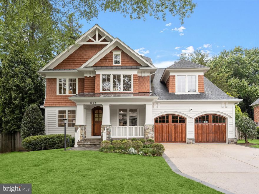 7504 Marbury Rd presents a rare opportunity to own a custom-built home on an exceptional lot, large enough for a pool, in the sought-after Landon Woods/Pineview neighborhood. This spectacular residence offers over 7,000 square feet across four beautifully finished levels, featuring luxurious upgrades and designer touches throughout. From the inviting covered front porch, step inside to find gleaming hardwood floors, soaring ceilings, elegant crown molding, and oversized windows that fill the home with natural light.

The main level is thoughtfully designed to accommodate both everyday living and effortless entertaining. At its heart is a chef’s eat-in kitchen, complete with high-end appliances, an oversized island, and abundant cabinetry. It opens seamlessly to a spacious family room with coffered ceilings and a cozy gas fireplace, as well as to a serene screened-in porch—perfect for year-round relaxation. A formal dining room with a beautifully appointed butler’s pantry provides an elegant setting for special occasions, while a sunlit formal living room and a private office with custom built-ins offer charm and practicality. A walk-in pantry, powder room, and generous mudroom complete the main level, enhancing both comfort and convenience.

Upstairs, the primary suite is a true retreat, featuring a tray ceiling, a gas fireplace, and a spacious sitting area with two walk-in closets. The spa-like primary bathroom offers lovely green views of the yard and includes three vanity spaces, a jetted tub, a walk-in steam shower, and a private water closet. Three additional sun-filled bedrooms grace the second floor - two sharing a large Jack-and-Jill bathroom with dual vanity, while the other features a private en-suite bathroom. A convenient second-floor laundry room with storage and a sink, as well as a bonus room great for a second home office or den, provides added convenience. The third floor offers a fifth bedroom with its en-suite bath and a huge separate loft space, perfect for guests, an au pair, or live-in help.

The fully finished basement with new LVP flooring expands the living space even further. A large recreation room with gas fireplace, separate game area, and a home gym offers ample space for entertaining and wellness. A sixth bedroom and full bathroom, along with multiple finished storage rooms, complete the lower level.

Perhaps the most remarkable feature of this home is the expansive, flat, private lot, perfect for a future pool or simply enjoying outdoor living. The screened porch and back deck, complete with a gas hookup, create an inviting setting for relaxing or entertaining. Surrounded by mature landscaping, tall trees, and full fencing, the backyard offers unmatched privacy. Located on one of the most desirable streets in the Bradley Hills / Pyle / Whitman school cluster, this exceptional home combines custom luxury with comfort and space in an unbeatable location.