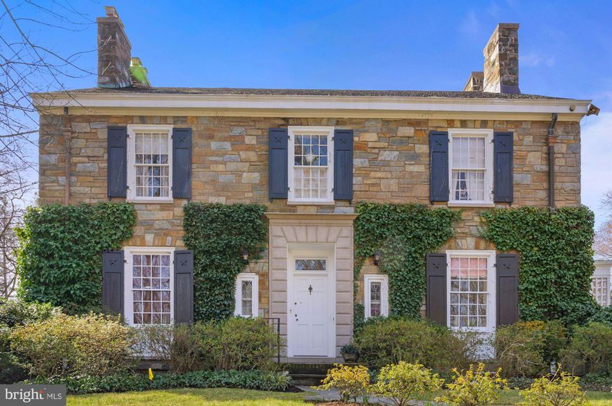 WHOLE HOUSE RENOVATION UNDERWAY!  BUYER MAY TAKE POSSESSION BY NOVEMBER 30!
 Elegant, custom 1935 Georgian style stone house facing parkland on A+ street in Wesley Heights with 9 ft ceilings and abundant light from over-sized windows. Custom features include arched doorways  and refined architectural elements.
The first floor includes a nicely proportioned Living room w/ FP, Study,  sun filled Family room,  large Kitchen  with Dining area, and half bath.
The 2nd level offers a Large Owner suite with en-suite bath, laundry, 2nd bedroom w/ en-suite bathroom, 3rd roomy bedroom.  Top floor boasts 2 bedrooms and hall bath.   Fabulous south-facing private garden, finished LL with Rec room, exercise room, Bedroom & full bath, attached 2 car garage. Approx 4500 square feet.