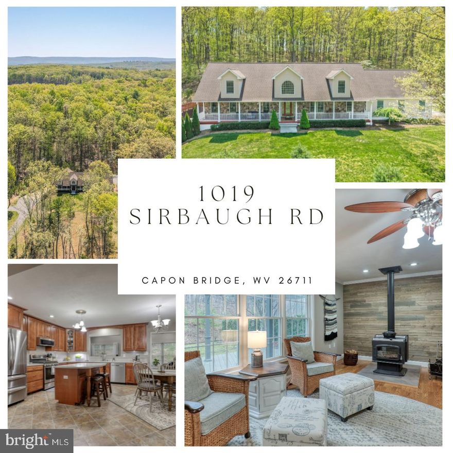 Welcome to 1019 Sirbaugh Road! This Immaculate and Updated 5 Bedroom, 3 Bath, Cape Cod with over 5,300 Finished Sq. Ft., and a 5 Car Garage on nearly 4.5 Acres in Capon Bridge will make you say WOW!
Step inside and into the Main Level. You’ll find this Home has been tastefully painted, up-kept, and decorated throughout. As you walk into the Foyer, you’ll see the separate Dining Room with crown mounding. The beautiful and bounteous Kitchen features soft close cabinets, corian countertops, stainless steel appliances, and a Breakfast area. Off the Kitchen you have the option of two Living Spaces. The Family Room features cathedral ceilings and a pellet stove. You can also cozy up by the wood stove in the Living Room.  
On one side of the Main Level you’ll find your Primary Suite with two walk-in closets, and the tiled Primary Bath with a double vanity, soaking tub, and walk-in shower. On the other side of the Main Level you’ll find 2 additional Bedrooms, the 2nd Full Bath, and the Laundry/Mud Room with Garage access. 
Upstairs you’re greeted by the oversized Loft Space, that could potentially be another Family Room/Den/Sitting area. The 4th and 5th Bedrooms, one being a size-able second Primary Suite, are also located on the upper level. Both upstairs Bedrooms have Walk-In Closets, and attic access. There is a 3rd Full Bath, with double vanities, walk-in shower, and soaking tub also on the Upper Level.
Let’s take a walk down to the Basement! The Fully Finished Basement could be whatever your heart desires, Game Room, Exercise Room, Media Room, potential additional Living Quarters, the possibilities are endless! The Basement also has access to the 3-Car Garage. 
Outside you have your choice of sipping your morning coffee on the covered Front Porch or the back Deck, each with a peaceful setting. The entire property is maturely landscaped, and gives a cozy park-like setting, all while being in the woods. 
For all the car lovers, this Home has a 5 Car Garage! The Main Level hosts a Two-Car 30x31 Garage, and the Lower Level features the Three-Car 29x44 Garage. 
Brand new Carrier heat pump installed in 2022. This property also features a wood stove, pellet stove, and a gas fireplace, along with the 4-zoned HVAC system. Internet options are available, and the ability to work from Home. 
This home shows true pride of ownership inside and out. 
Only 1.5 miles from the VA line, under 25 minutes from Winchester, Mountainous Views, no HOA, and on a state maintained paved road , you won't want to miss this stunning Home!