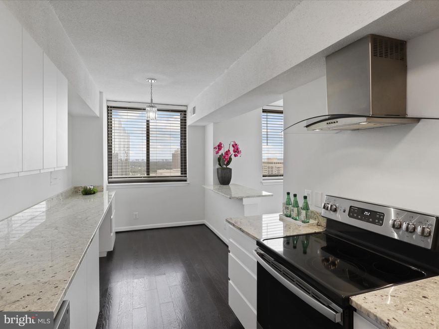 End unit, fully renovated cheerful condo featuring white kitchen cabinets with 'GE'/'Samsung' stainless steel appliances and range hood, wood flooring throughout. Dual heating and air conditioning:  Brand new HVAC unit 'Magic Pak' on one side (2024) located in the balcony utility room. Updated bathrooms boast gorgeous vanities and tiles. Modern amenities seamlessly blend with its prime Northern Virginia location, making it an excellent choice for those seeking urban sophistication. 
Modern amenities seamlessly blend with its prime Northern Virginia location, making it an excellent choice for those seeking urban sophistication. What a location! Just minutes from Shirlington, BRAC, Pentagon City, Amazon HQ2, the new West Alex development, Ballston Quarter, Old Town, downtown DC, I-395, I-495, and Reagan National Airport. In the heart of Northern Virginia, it offers a convenient lifestyle in a serene surrounding. Envisioned by developer Charles E. Smith in the early 1970s, Skyline, situated in the historic Bailey's Crossroads section of Falls Church, offers a total living environment with places to eat, shop, work, play, and reside—all within an easy distance from your front door. Enjoy an easy commute to DC, the Pentagon, and all points in Northern Virginia. Luxury, Location & Carefree Lifestyle—make this HOME yours today!