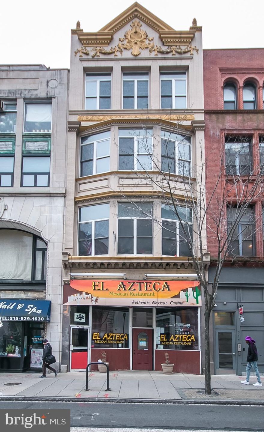 A rare opportunity to acquire a prominent architecturally significant building. The property is located in the premier area of Washington Square West in Center City Philadelphia, and the building consists of a fully equipped restaurant space on the first floor and three floors above. The three upper floors, which are currently vacant and ripe for development are approximately 3,000 SF with high ceilings. Located steps from Independence Hall, Liberty Bell, and Jewelers Row, the property has easy access to all major highways including I-95, I-676, I-76 and Ben Franklin Bridge and close proximity to Wills Eye Hospital, Jefferson Hospital and University of Pennsylvania hospital. Public transportation is nearby with Septa Regional Rail, bus, subway and PATCO high-speed line. This property is zoned CMX-5, the highest available zoning in the city which is suitable for a wide variety of uses and development potential.