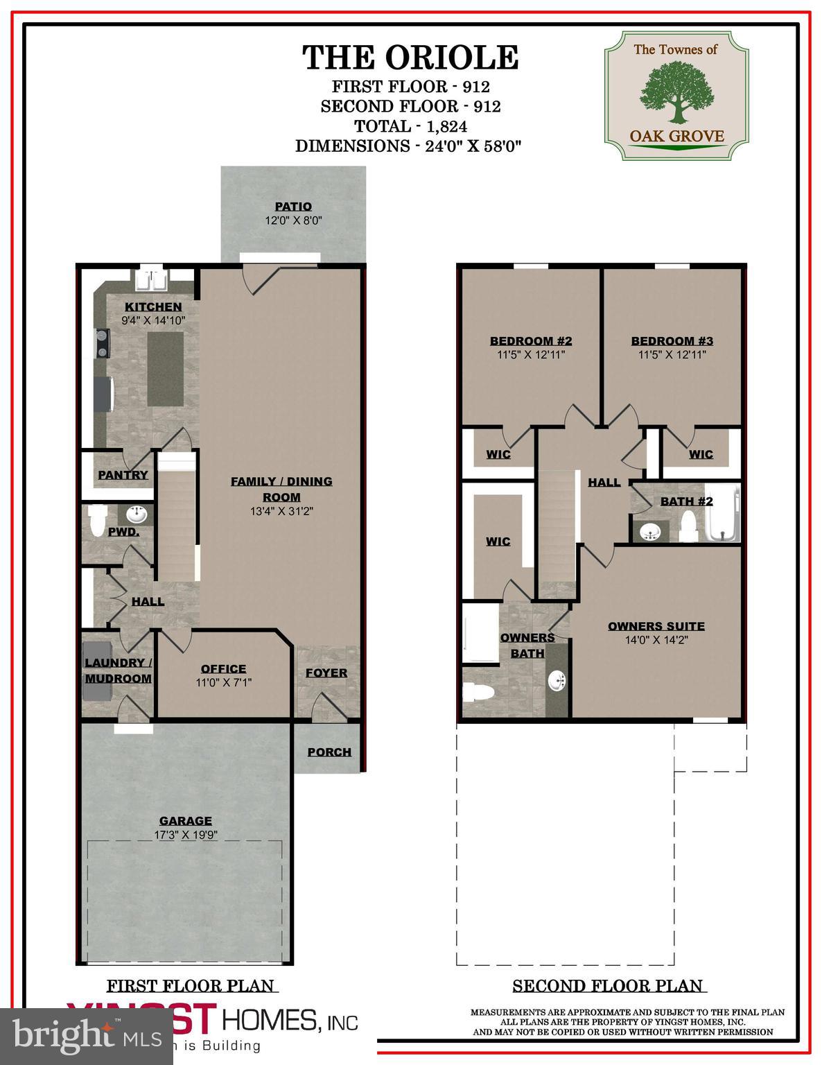 A 3-bedroom, 2½ bath townhome with 1,824 sq. ft. The primary suite with walk-in closet and full bath is located on the second floor, along with 2 additional bedrooms with walk-in closets. The 1st floor includes a family/dining room, kitchen with granite countertops, office, powder room and laundry room. A full basement, garage and patio are included. This home has upgrades per specific buyer.
