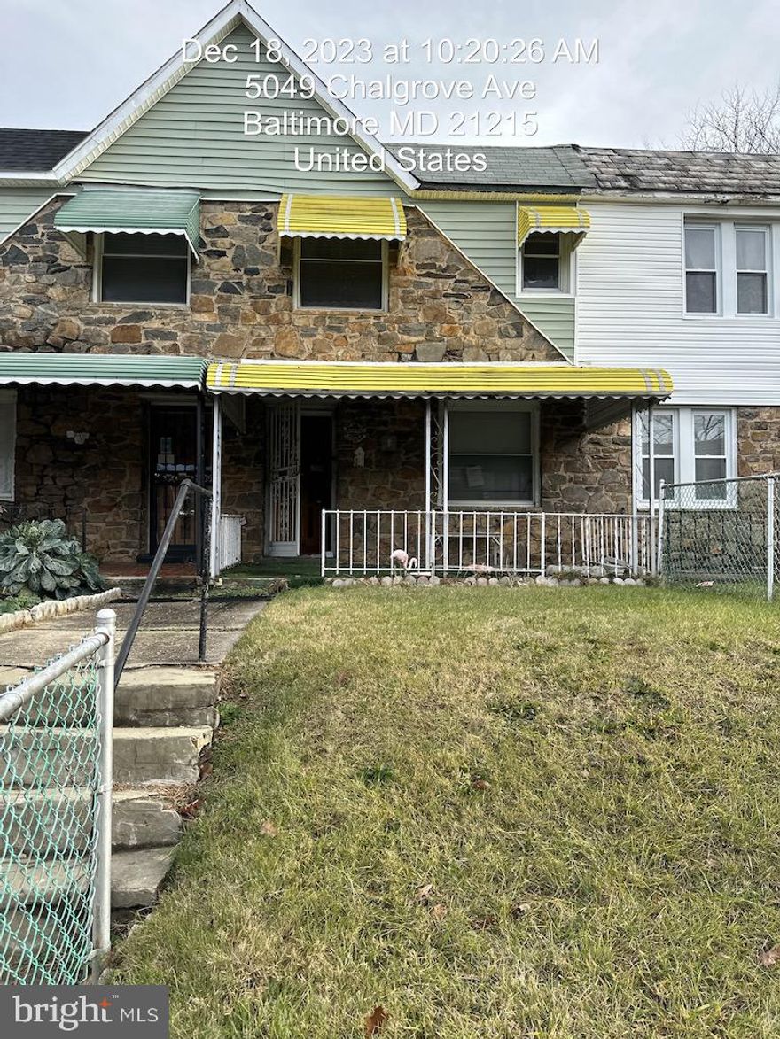 Seller uncertain if Ground Rent Exist and will not redeem. 2 bedroom townhouse located walking distance to Pimlico race track. All persons entering the property must sign Hold Harmless..No showings will be granted until received.