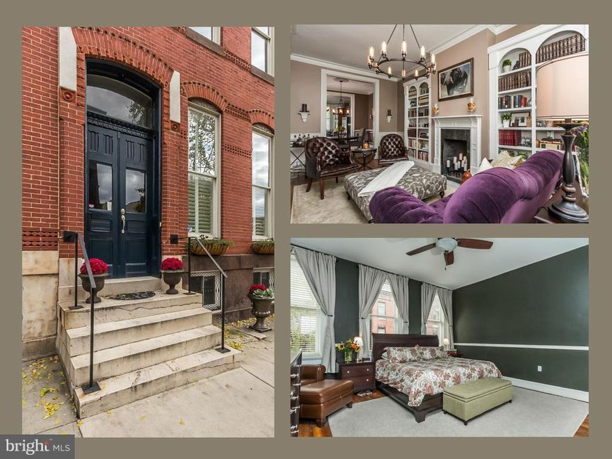 1 YR PRE-PAID PARKING IN LOT BEHIND HOME! Experience historic charm, original details & modern updates in this gorgeous, large 4br/4.5ba townhouse. Marble foyer,11 ft ceilings, 2 stairways, crown moldings, wainscoting & hardwoods throughout. New finished lower level w fam rm, full bath & wet bar. Gourmet kitch leads to deck and private garden/courtyard. Walk to MARC and best of trendy Mt. Vernon.