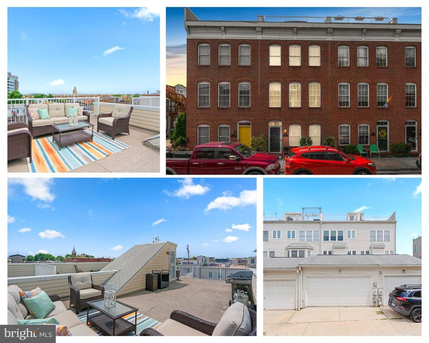 This Modern, 3 Bedroom, 3.5 Bath, Brick-front Townhouse in the highly desirable neighborhood of Locust Point! Classic Baltimore style rooftop deck model with a 3 level generous open floor plan flooded with natural light, plus 2 car garage for off street parking and direct private access into the home. The Entry Level features two Built-In Arrival Stations, a 3rd Bedroom with French Doors & Full Bath ensuite, and a huge Family Room with recessed lights, Access to the Rear 2 Car Garage, utility closet & a Laundry area with Recently replaced LG Washer & Dryer. The Main Level features the Kitchen with warm maple wood cabinetry, Stainless-Steel appliances, Gas cooking Granite Countertops, recessed lights & double sink. Elegant Living Room with gas fireplace, mantel and spotlights. Dining Room with chair railing, decorative chandelier and mirror. Hardwood Flooring throughout the Main & Bedroom Levels. Spacious  Primary Bedroom  has a tray ceiling, ceiling fan, deep wall closet, En suite bathroom with large soaking tub, separate shower. The second Upper-Level Bedroom has an attached bathroom with tile flooring, and tub-shower combination, this Full Bath also opens to the Hall. Continue up the stairs to the expansive rooftop deck running the entire length of the home, perfect for entertaining and enjoying the spectacular views of Locust Point. Plus, there are No HOA or Ground Rent fees! This friendly neighborhood is within walking distance to one of the best public schools in Baltimore. Enjoy a walk to Latrobe Park and Fort McHenry or Water Taxi to Fells Point and Canton. This Gorgeous Home has easy access to commuter routes including 1-95 and is conveniently located near Restaurants, Shops, Parks, and Spas. Conveniently, Walk down the street to Doggie Day Care. City Living at its finest in one of the most sought-after neighborhoods in Baltimore -Locust Point!