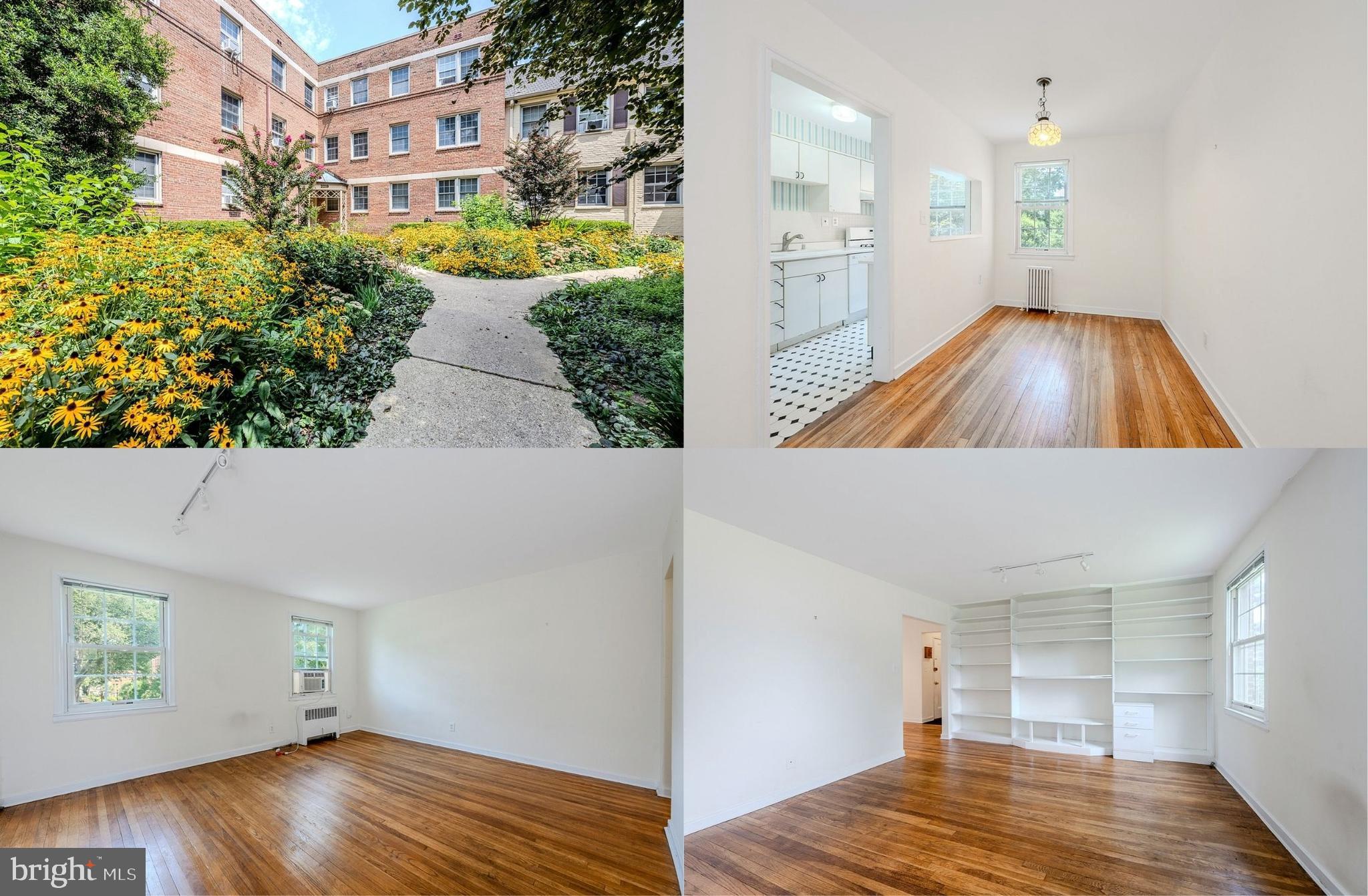 For sale is a lovely, 2-bedroom condominium just off Rock Creek Park in Silver Spring, in Rock Creek Condominium Village I. This is one of the low, red brick condominiums built in 1946, right after WWII. They have developed gardens, large trees, and quiet BBQ and park areas. This unit is the 2nd level of a 3-story, 9 unit building. The unit overlooks gardens on either side. No parking lot views!
Let me tell you (a lot) about it:
Parking: There are two off-street parking spots each condo right out in front with more in back. Parking can be "piggy backed" so even your guests have places to park. They're not designated, so you can park where convenient to you. In the back area, there is even a hose for washing your precious baby.
If you're into public transportation , the bus running between the Silver Spring and Bethesda metros stops right in front, at the end of the sidewalk.
If you choose to walk? It is exactly 20 minutes from your door to the Silver Spring metro's door.
Driving: We are about 15 minutes from Walter Reed, 20 from PG Community College, 30 from the University of Maryland, and 5 minutes from Gallaudet University. You are 8 minutes to the Georgia Ave/495 beltway entrance, and 10-15 to the Connecticut/495 beltway entrance.
If you work in DC, it's 16 miles straight down 16th street to the White House. The bus runs down there, too, or you can easily drive it.
Bike? Take your bike from the dedicated bike room and cruise through Rock Creek Park. The park is closed to vehicle traffic over the weekends and holidays. It's a beautiful place to spend some quiet time on that bike, roller blading, taking a walk or having a picnic.
It has hardwood floors throughout, newer Caffes Steel windows, upgraded electrical system and built-in bookshelves in each room. The condominium fee, which is $580 (wait for it!) covers all the utilities. On-site management handles snow removal, garbage pick-up, lock-out service, buzz-in security system (which can be linked to a cell phone), and grounds maintenance. The large, newly-renovated 24-hour access, keyed laundry is in an adjacent building and also maintained through the condominium fee. The "Village" is installing solar panels on each building this (2025) summer. Mail securely in the foyer. Are you a gardener? The Village allows personal gardens on the premises. Veggies? Ornamentals? It's encouraged. This has been a nonsmoking unit since 1985, with the building being nonsmoking for about 10. The common areas are renovated and redecorated every 8-10 years or so.
Shopping? The property abuts the Rock Creek Shopping Center. Health club, 2 restaurants, Sherwin Williams, a dry cleaner, the Parkway Deli, (voted best in Montgomery county for almost 50 years), and more. It's easy to walk 5 minutes to one of the best Sunday deli breakfasts in the area. You're so close to Rockville shopping and dining that it's another social life.