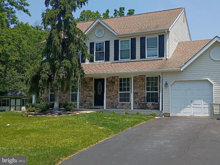 Come and see this Center Hall Colonial situated on a serene Cul-De-Sac with new landscaping offering great curb appeal. Amazing covered porch accented by a stone wall facade the width of the front of home, newer shutters on second floor windows (5 sets).
Enter home via hall entrance with hardwood foyer, living room to the left and formal dining room to the right with access to huge Eat-In Kitchen, step down from kitchen to family room. laundry/mudroom off the kitchen offers access to a large 2 car garage.
First floor has been fresh painted walls/ceilings and trim including closets also newer wall to wall carpeting.
Second floor features French doors to large Master bedroom with en'suite bath and large walk in closet; 3 additional bedrooms and guest bath, all freshly painted and carpeted.
The two car garage access via laundry/mudroom that offers finished office, and new side entry door. A huge unfinished basement rounds out this nice home that includes powder room, with its' flexible space for 4 bedrooms plus.
Shed is conveniently spaced in rear of home.