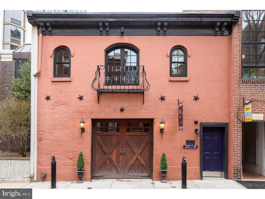 Extraordinary, JKRP Architects-designed 2-story carriage house with garage on one of Rittenhouse Square's premier blocks. 2 bedroom + loft, 2.5 baths, 2-story glass atrium at rear, private patio leads to 800+ ft 2 tiered roof deck spans entire property.  Open floorplan, island kitchen, glass/steel stair rails, luxe master suite. Possibility exists to add 3rd floor, and/or increase use-able square footage on second floor within existing building envelope. Excellent condo alternative. ***Some images are 'virtually' staged.  These are for illustrative purposes only.***