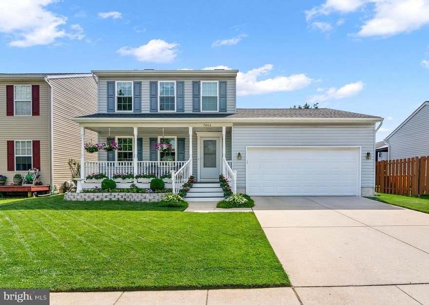 Visit an open house this weekend! OPEN SATURDAY 2-4 and SUNDAY 12-2! Welcome to 7866 Kings Bench Place, a lovely colonial in Queens Park! Updates include architectural shingle roof (2021); windows (2022); front porch and back deck (2023) and fresh paint in the main level (2024). The oversized garage has space to park 2 cars and storage for everything! Plus, the attic above the garage has been improved to include stairs, flooring, and lighting so you will never run out of easily accessible storage space. Enter in through the charming front porch with updated trex style decking and a refurbished substructure. The main level has a spacious living and dining room plus a bright kitchen and a half bath. Upstairs you will find a generous primary bedroom with large walk-in closet plus 2 additional bedrooms and a full bathroom. Head downstairs to the lower level for another large full bathroom, great for guests. Use the rec room for an office, home gym, or media room! (Below grade finished space is incorrect in tax record). Laundry area and more storage in the basement as well. Head outside and enjoy the wonderful open deck overlooking a gorgeous yard. Beyond the yard is community area (maintained by Queens Park!). Enjoy the view of trees and green space all while being in a convenient Pasadena location close to major commuter routes and shopping and dining. Welcome Home!