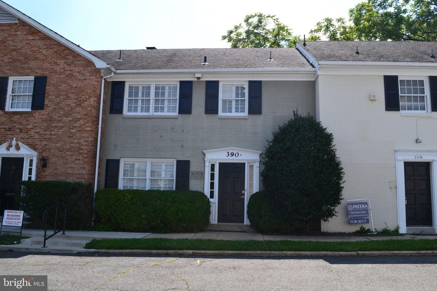 Middle brick townhouse for office or light retail at the gateway to the Town of Vienna. Located at the intersection of Rt 123 and Beulah Road. This 2 story space includes a half bathroom on the first floor and a full bathroom upstairs. Landlord looking for one tenant to lease entire townhouse. Tenant responsible for individually metered electricity and pro-rata share of gas and water for the 390-A Maple Ave building (33 1/3%). Tenant to pay 20% pro-rata share of snow removal and landscaping for the office complex.
