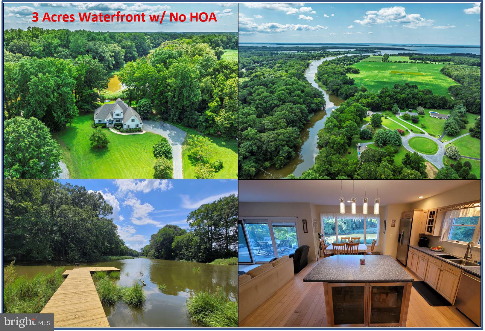 Gorgeous 3 acre waterfront retreat at the end of a cul-de-sac in the sought after community of Creek Point Estates with NO HOA or restrictions. Enjoy the tranquil setting as you relax on the end of of the pier or maybe take a boat or canoe out for a ride. Watch the bald eagles, herons & osprey catch fish or the flock of turkey that fly across the creek frequently. Soak up the beauty as you relax in your hot tub or cook out on the large deck. Brand new roof and many updates for you to enjoy. 1st floor primary bedroom has amazing views up the creek or step right out into the hot tub. Your feet will love the heated bathroom floor in the primary bathroom with custom 2 person shower. Great open floor plan for the living area and kitchen with huge island that boasts 2 under counter wine refrigerators. You will love the gas 6 burner stove with double electric ovens. There are 2 separate upstairs areas, with 3 bedrooms and 2 baths total. Store your toys and vehicle in the over sized attached garage and more toys in the under the house bonus garage. Pick your own grapes, figs and cherries or meander down to the local farmers market just minutes away in historic Centreville on Sundays. There is a public boat ramp and slips nearby along with many restaurants, medical offices and shopping. Owners will consider closing help for an acceptable offer. Realtor/co-owner.