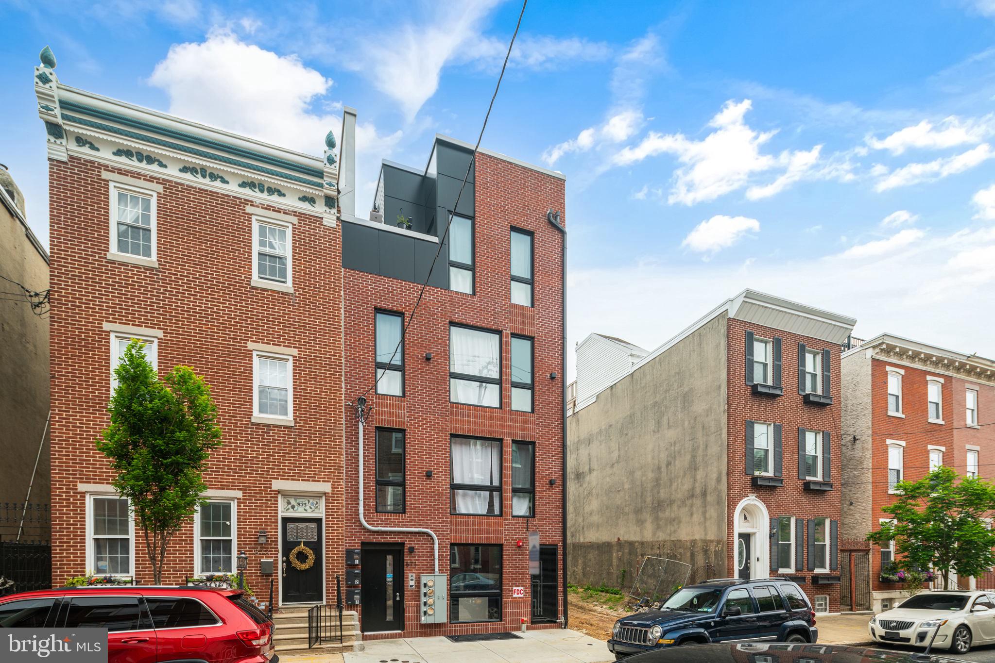 Welcome to 871 N 20th Street! This 3 year young building with high-end luxury finishes consists of 3 condos and is located in the heart of the Francisville/Fairmount neighborhood. Unit 3 is a 20 feet wide, tri-level unit with private rooftop deck and unobstructed Center City views. Upon arrival into Unit 3 you will enter into the lower level of the condo which includes 1 spacious bedroom and full bathroom. Walk up the stairs to the main living space and immediately notice the hardwood flooring and recessed lighting throughout. The stunning chef's kitchen features a beautiful large island with barstool seating and stainless steel appliances. Up the beautiful floating staircase with glass wall, the top level is home to the primary bed and bath with access to the large rooftop with city-wide views. This luxury condominium comes with a 7 years remaining on the tax abatement! 871 N 20th Street is in close proximity to The MET Philadelphia, Eastern State Penitentiary and steps from all that Fairmount Avenue has to offer. Schedule your tour today!