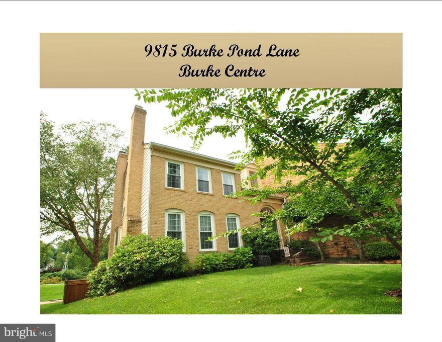 Absolutely gorgeous 4BR & 3.5BA end unit, brick front townhouse.  3 finished  levels, 2 fireplaces, 2-story foyer & open staircase, level walk out, vaulted master bedrm & bath ceilings give this place the feel of a single family home.  Spectacular view overlooking Burke Pond and common area & 2 reserved parking spaces at your front door.  Updates: roof, deck, kit apps, W&D, carpet, inter paint.