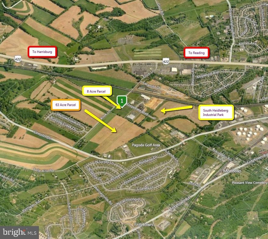 Larger tract -  38.307  Acres Industrial Zoning , Adjacent to South Heidelberg Industrial Park  Level topography Business friendly. Utilities nearby