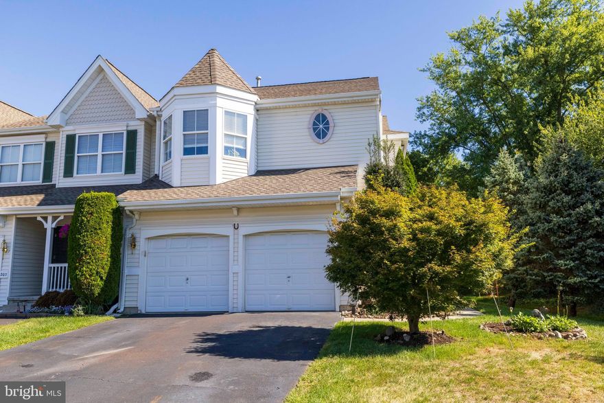 Elegant End-Unit Townhome in Chalfont Greene. Welcome to this spacious 3-bedroom, 2.5-bath end-unit townhome, perfectly located in the highly desirable Chalfont Greene community within Chalfont Boro and the award-winning Central Bucks School District. Offering generous living spaces, a functional layout, and a prime location within walking distance to the train station, this home blends convenience with comfort. The dramatic two-story foyer with closet storage and cathedral ceiling sets a welcoming tone. A formal living room and dining room—complete with ceiling fan—flow seamlessly into the expansive great room with open-concept views. The kitchen features 42" cabinets, abundant counter and pantry storage, a deep stainless-steel sink, and sliding glass doors leading to the rear patio, perfect for entertaining. Upstairs, the main bedroom suite impresses with both a walk-in closet and an additional closet, plus a luxurious five-piece ensuite bath. Enjoy a soaking jacuzzi tub, dual-sink vanity with storage, tiled stall shower with glass doors, and tile flooring. Two additional bedrooms each include ceiling fans and ample closet space, complemented by a beautifully updated hall bath with granite-topped vanity and tiled shower. Additional highlights include Brazilian cherry hardwood floors on the first level, a convenient first-floor laundry, a 2+-car garage with inside access and sturdy poured concrete perimeter with truss construction.  Roof was replaced in 2022 with 40 year shingles and new windows installed in 2019.  The HOA covers all common areas throughout the community as well as all lawn maintenance, mulching of flower beds plus roof maintenance. With its prime location, desirable community, and thoughtful design, this townhome offers a wonderful opportunity to enjoy Chalfont living at its best.