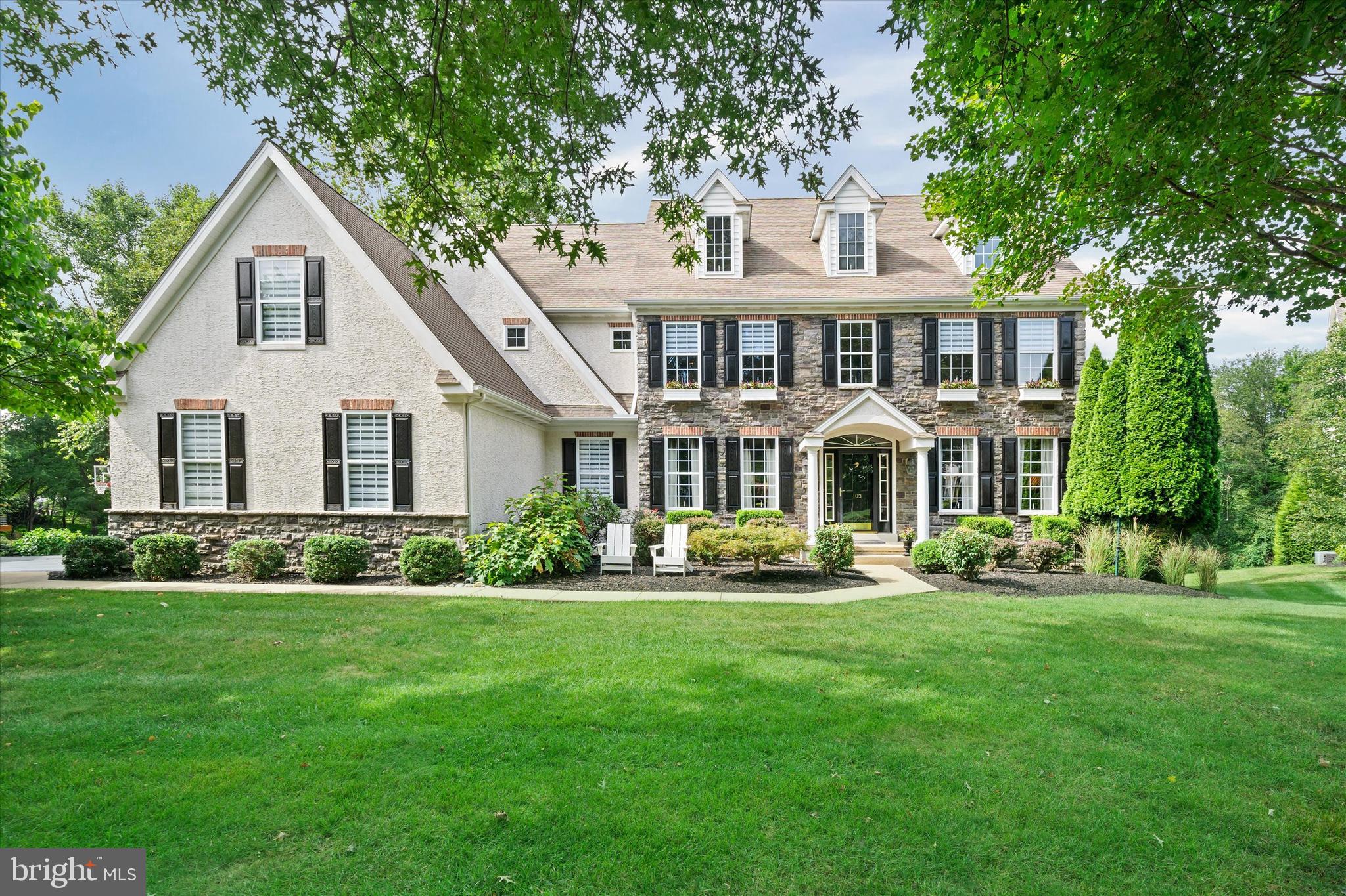 Welcome to 103 Richardsons Brook Drive – A Stunning Home in Bayard Estates
Nestled on a quiet cul-de-sac in the highly sought-after Bayard Estates community, this beautifully maintained home offers the perfect blend of elegance, comfort, and convenience. This charming Colonial boasts a beautifully manicured front landscape, with mature trees, vibrant window boxes, and tidy garden beds brimming with seasonal foliage. A welcoming front walk leads through the lush greenery, creating striking curb appeal and a warm first impression. Located just minutes from the world-renowned Longwood Gardens, and the charming borough of Downtown Kennett Square—known for its vibrant dining scene, boutique shopping, and year-round community events—you’ll fall in love with the lifestyle as much as the home itself.
Enjoy easy access to Route 52, putting you within a short drive of Wilmington, DE, while still enjoying the peace and privacy of a tranquil suburban setting.
From the moment you arrive, you’ll be impressed by the incredible curb appeal, featuring a covered front porch and handsome stone elevation. Step inside to find a spacious, open floor plan ideal for both everyday living and entertaining. The heart of the home is a generously sized, but comfortable family room with a cozy fireplace, seamlessly connected to an eat-in kitchen that opens to a back deck—perfect for summer barbecues or morning breakfast in the sun. A den with separate side entrance is a perfect place for the work-from-home professional. Rich in character, this home showcases exquisite woodwork throughout, from detailed trim throughout the main floor and an elegant coffered ceiling in the kitchen. The family room features a stunning custom stone floor, adding warmth and texture to the inviting space.
A convenient mudroom just off the garage keeps everyday messes at bay and adds to the home's practical charm.
Upstairs, you'll find four generously sized bedrooms and three full bathrooms, including a luxurious primary suite. The primary bedroom overlooks the private backyard with mature trees, and features two walk-in closets, a separate dressing area, and a spa-like en-suite bath with double sinks, a soaking tub, separate shower, and water closet.
All bedrooms feature hard surface flooring—stylish, durable, and easy to maintain—and the second-floor laundry room adds maximum convenience to daily living.
The full walkout basement is brimming with potential, offering natural light and ample space to finish to your liking.
This home is the complete package: fantastic location, thoughtful layout, and timeless style. Come experience all that 103 Richardsons Brook Drive has to offer!