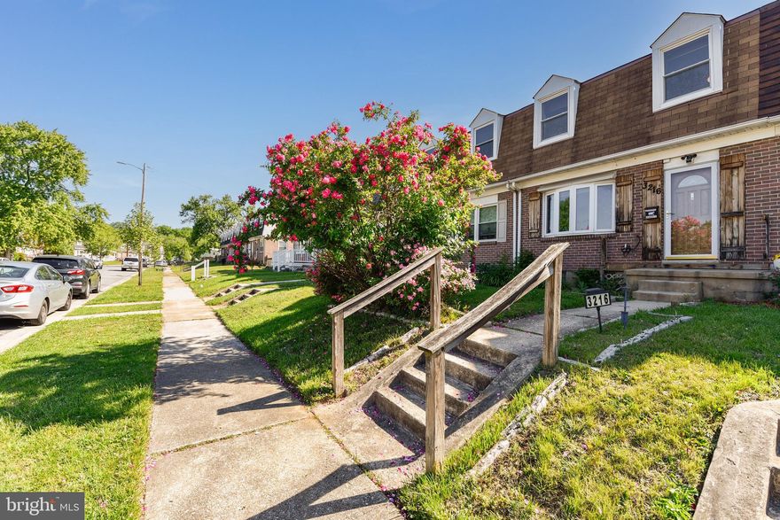 Welcome to 3216 Ryerson Circle, located in the sought-after Patapsco Terrace community. This three-bedroom, one-bath home offers a functional layout, rear off-street parking, and a bonus sunroom at the rear of the home.

The main level features an open living, dining, and kitchen area with additional cabinetry for extra storage, along with hardwood floors beneath the carpet. The sunroom just off the kitchen provides the perfect space for relaxing or entertaining. Upstairs, you’ll find three bedrooms and a full bath. The lower level offers additional finished living space and a spacious laundry room, adding even more flexibility to the home.
Home being sold as-is.