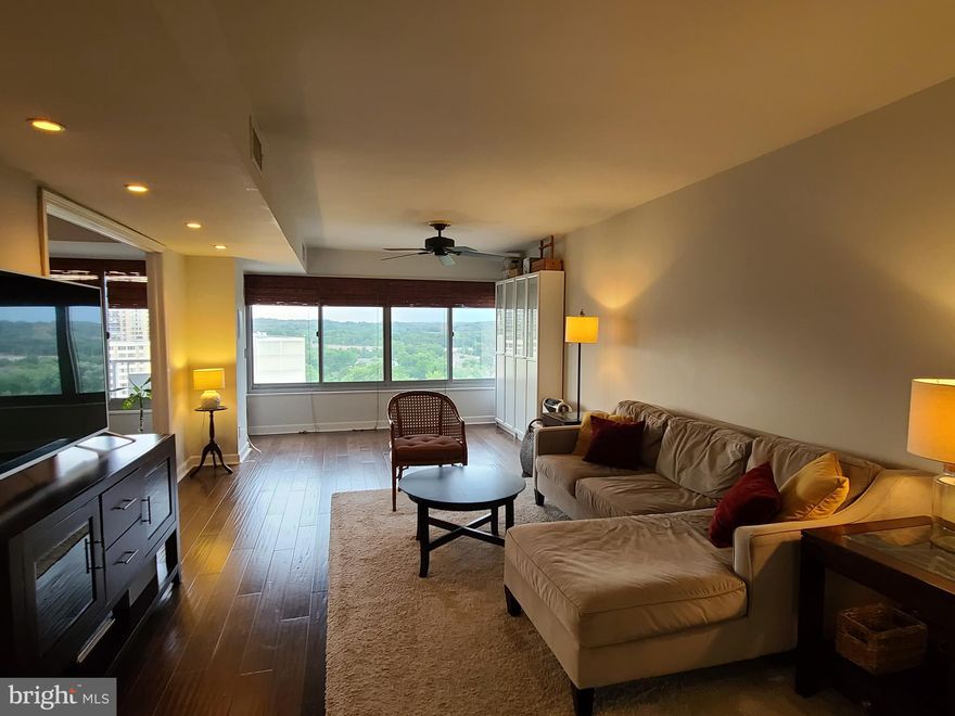 Bright, spacious 1 bedroom with a Panoramic view and a 24' long balcony on the 14th floor of Pavilion on the Park which features a 24 HR front desk,  pool and fitness center with nearby shopping, cafes and transportation - DASH bus to Van Dorn Metro or express bus to DC just outside of the entrance**Stylish renovation  with wood floors and  thermopane windows**Remodeled kitchen with white cabinets, granite countertops  & SS appliances** New in unit Washer/Dryer**Remodeled bath with white ceramic tub surround**Rent includes all utilities except phone & cable**Occupants can register up to 2 cars for permits for unassigned spaces in parking lot**Minimum  1 YR lease, 1 month sec dep, $50 app fee, $250 move-in fee**No smoking** Owner will consider 1 small dog under 25 lbs with $350 pet deposit **Please give 2 HR notice before showing **Could be available the last week of August*