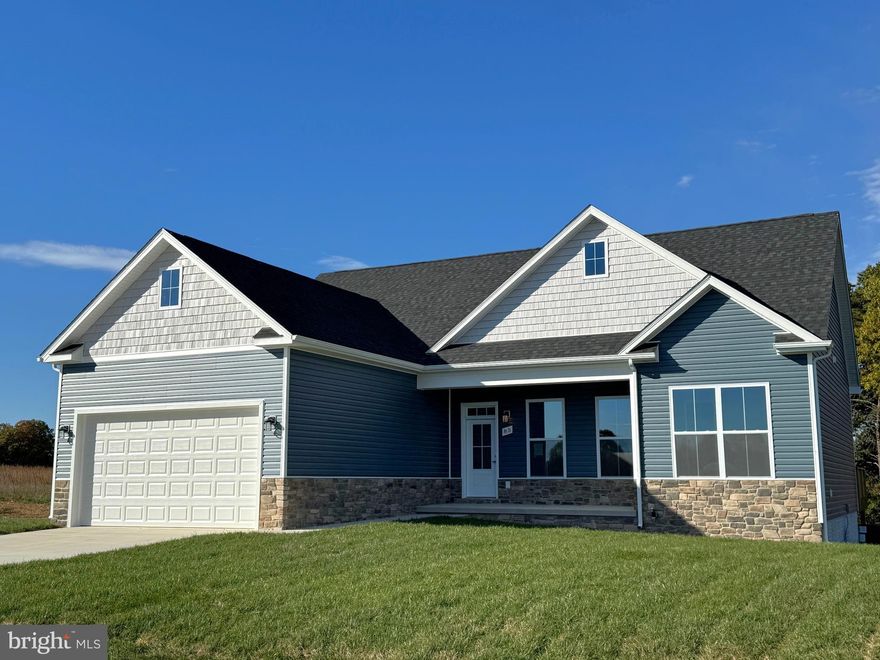 To Be Built on 1 acre Lot, several lots to choose from.  Just over 1700 sqft rancher offering open floor plan with vaulted ceilings in main living areas, 9ft ceilings in bedrooms, and tray ceiling in Primary Bedroom with recessed lights. The Primary Bath features large tile shower . Kitchen is upgraded with large center island, granite countertops, Stainless steel appliances, and upgraded cabinetry including pantry.  Large 14x16 Sunroom opens to rear deck. Front porch, stone on front of home, 2-car garage, and concrete driveway included.  Builder offering $10,000 towards closing cost assistance.