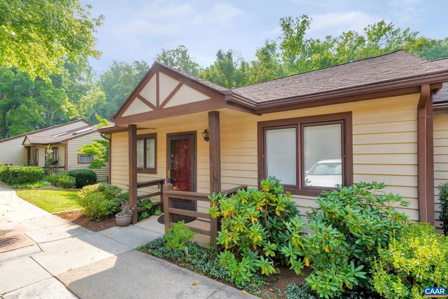 Primarily one level living in the Community of Branchlands. The end unit has an open concept kitchen, living and dining area which is flooded with natural sunlight from the windows on 3 sides and the skylights. We love the built-in shelving, the wood floors and the convenience to Downtown, 29 and UVA. There are 2 BRs & 1 Bath on the main floor plus a BR suite with second full Bath (could be a Rec Room or Home Office) and walk-out entry on Terrace level. Laundry and storage on lower level - there is a 2nd W&D hook-up available on 1st floor. Spacious closets, excellent storage and flexible floor plan are the icing on the cake! Enjoy the neighborhood pocket parks and walking trails. Appointment Required. One reserved parking space in front, guest spaces are marked "0000".  Don't miss out!