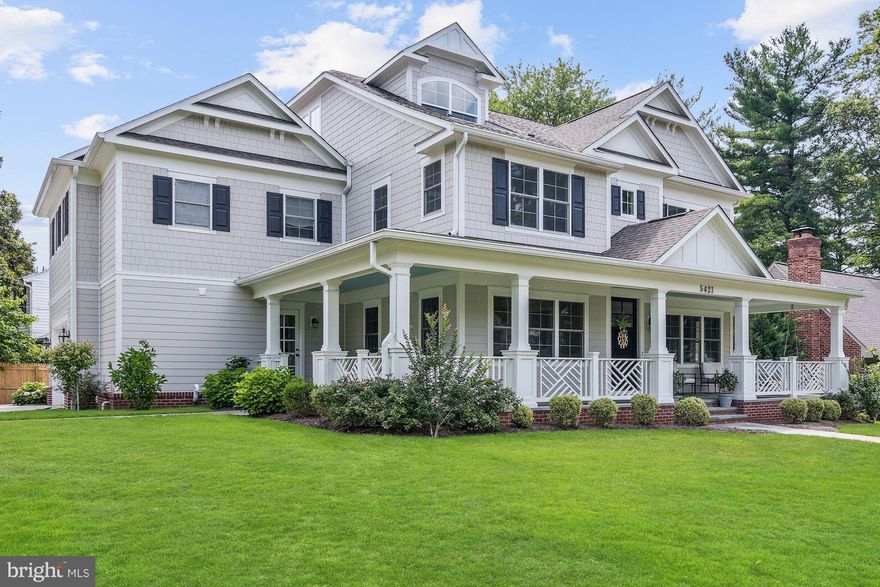 New Price! Stunning custom built home with great curb appeal. Wrap-around porch, high ceilings, wood floors. Beautiful, clean finishes & generous room sizes throughout. Gourmet kitchen/family room, large formal rooms ,elegant master bedroom suite, oversized mudroom, finished lower level and landscaped yard perfect for entertaining. Corner lot & 2-car garage. Walk to Wood Acres & Westbard.