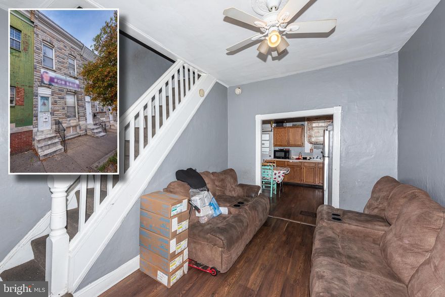EXCELLENT INVESTMENT OPPORTUNITY!  Spacious rowhome in Highlandtown with 3 finished levels.  Main level is currently set up with a bedroom, living room, and large eat-in kitchen with space for a table.  Upper level has 3 bedrooms (1 is a walk-thru) and a full bath.  The basement is finished with a family room or bedroom, and a 1/4 bath, and a rear patio!  Great renovation opportunity or keep as a rental.  Current tenant is on a month to month basis and pays $1,200/mo.