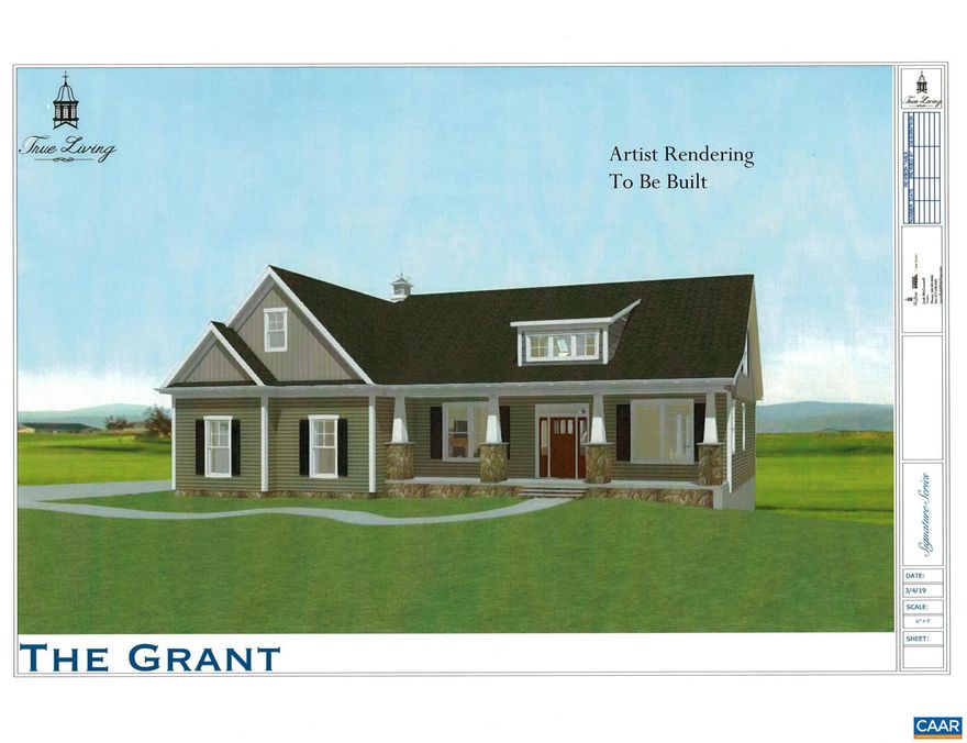 Cottage Style home in Vista View. For comp purposes.To be built, the Grant Floor Plan offers views the Blue Ridge Mountains, 1st floor master, gourmet kitchen with granite counters, family room with gas fireplace, 9 ft ceilings, additional 2 beds and bath upstairs, unfinished basement plumbed for additional bath, sideload 2 car garage.  Less than 30 minutes to Downtown Charlottesville or 35 minutes to Culpeper.,Granite Counter,Wood Cabinets,Fireplace in Family Room