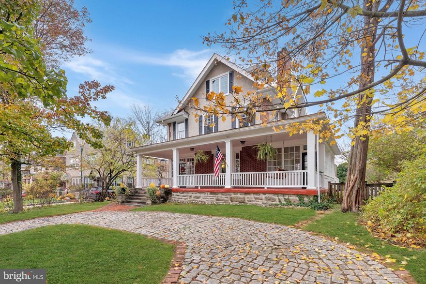 A stunning and rare Chestnut Hill home with distinct architectural details.  This home is a two block walk to all of the lauded restaurants, galleries and boutiques in Chestnut Hill.  Enter a grand foyer entrance to  a warm and inviting family room with a fireplace.  The bright formal dining room with pocket doors sits adjacent. The eat-in kitchen features 42” cabinets and a second staircase.  The main floor is completed with a laundry room, powder room and a cheery, heated sunroom.  The grand staircase leads to the second floor with three spacious bedrooms and two full bathrooms. This includes an exquisite primary suite which features a large bedroom, walk-in closet and a spa-like bathroom with heated floors, double sink vanity and a glass shower.  The third floor has three more large bedrooms, a cozy landing with built-in bookshelves and a full bathroom.  The backyard is private and perfect for outdoor entertaining, al fresco dining and/or roasting smores by the fire pit. There’s more: high velocity, dual zoned central air , refinished hardwood floors, vestibule entry, inviting front porch, cobblestone circular driveway, pocket doors, custom woodwork, full basement for storage, etc.  Great location! Easy walk to the train station, Wissahickon Valley Park, Pastorious Park, Springside Chestnut Hill Academy and Chestnut Hill Cricket Club.  Minutes to Center City, Kelly Drive and 76.