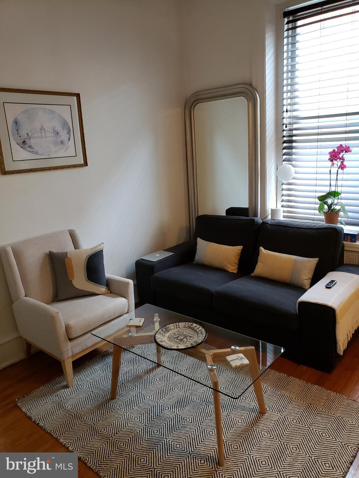 Welcome to 1109 Spruce Street, Unit 3R! This bright and charming one bedroom apartment features beautiful hardwood floors throughout, high ceilings and a bay window that fills the unit with an abundance of natural light. The kitchen is complete with shaker style cabinets offering plenty of storage and stainless steel appliances. Located in the heart of Washington Square West, live steps away from Washington Square park, Thomas Jefferson & Pennsylvania Hospitals, Whole Foods Market, boutique shops and destination restaurants. With a Walk Score of 99, city living is easy and accessible. Unit is available June 1st.