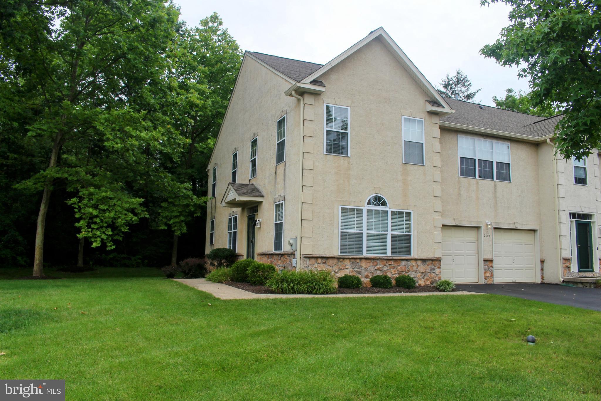 Welcome home! Come take a look at this beautifully maintained 3-bedroom 2.5 bath end unit townhome nestled within the highly sought after Hampton Green community set within the North Penn School District and heart of Montgomery Township. Countless items set this unique property apart from the rest of the community. This home is conveniently situated next to the community gym, an immense luxury. Additionally, this home boasts a massive two-car garage providing shelter for a two-car family, or additional storage space. This end unit also backs up into a serene, wooded environment, offering the privacy that many town homes are unable to provide. Upon entry, you are immediately met with a stunning, warm and inviting open-floor plan with a stately living room to the right and an expansive dining area to the left. The downstairs boasts all original hardwood flooring except for the kitchen and the elite vinyl in the living room. Continuing beyond the dining room, you’ll be met with a large eat-in kitchen which is built both for comfort and ease of everyday use but can also serve as a home for the aspiring chef. It comes complete with gas cooking, recessed lighting, ample cabinet storage, generous counter space and an additional dining area with a sliding glass door that leads to a gorgeous backyard deck. Imagine peaceful mornings or restful evenings surrounded by wooded serenity – a luxury afforded solely to the end unit. Off the kitchen, prepare for a stunning 2-story family room featuring a cozy fireplace and breath-taking floor to ceiling windows an additional upgrade to this unit. Your home will be the go-to for game nights or silent evenings with a book if that’s your preference. Heading upstairs, the massive main bedroom comes complete with a walk-in closet and an ensuite bath with soaking tub, your own private oasis. Two additional generous bedrooms, a beautiful full hall bath and laundry room complete the upper level. There is also a large, unfinished basement providing ample storage. Monthly Association fees cover all exterior maintenance, and gym, landscaping, snow removal, trash, roof, and gutter replacement. If all of this isn’t enough, enjoy easy access to major routes including 309, the 202 bypass and more along with proximity to shopping including the Shoppes at English Village, Sprouts Gourmet Market, Wegmans, Trader Joes, Target, Montgomery Mall, and many more. Also, conveniently located near many restaurants, the 202 Parkway Walking and Bike Trail, Knapp Road Bark Park and Pinecrest Golf Course is a short drive away. You will not be in shortage of things to do and places to see! This home offers the best of both worlds combining the ease of low maintenance living with active lifestyle appeal. This remarkable property is one you aren’t soon to see again so schedule your showing today and don’t miss out on the opportunity for a stunning new home!