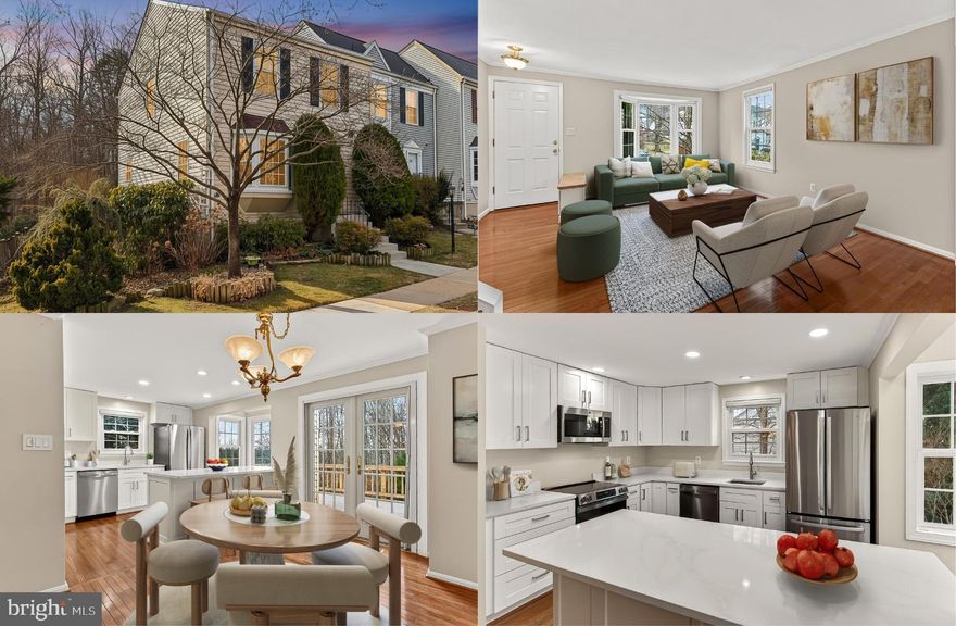 End-unit "Timberleigh" backing directly to preserved Little Rocky Run, offering wooded views, privacy, and a fenced yard with a deck and patio. The fenced yard and parkland setting are complemented by extensive, thoughtfully designed landscaping created and maintained by the current owner, a Certified Master Gardener with an in-ground irrigation system for easy maintenance. This 3-bedroom, 2.5 bath home delivers over 1,500 finished square feet on three finished levels and upgrades galore! Featuring a brand new 2026 kitchen renovation with new white shaker cabinets, beautiful quartz countertops, sink, flooring, and new GE stainless steel appliances including refrigerator, slide-in range, built-in microwave and dishwasher. Brand new hardwood flooring in the primary bedroom and private ensuite bath updated with a new vanity, fixtures, lighting, and flooring, updated hall and half baths with new vanities, plus fresh neutral paint with crisp crown molding, and new carpet in the lower level make this home move-in ready! Hardwood floors flow throughout the entire main, the light filled level living room and into the dining room where French style glass doors open to the deck overlooking lush wooded views. Back inside, the new kitchen also includes a large island with bar seating and extended nook with a hidden dog-door area ideal for bowls and supplies, while a updated powder room completes the main level. Hardwoods continue into the upstairs hallway with custom built-in cabinetry, and into the primary suite boasting a soaring vaulted ceiling with contemporary lighted ceiling fan, dual closets with custom organizers, and the updated ensuite bath. Two additional bedrooms, each with vaulted ceiling and hardwood flooring, share access to the updated hall bath. The walk-out lower-level family room has plenty of space for games, media and simple relaxation in front of a cozy woodburning fireplace and glass door opening to the paver patio and beautifully landscaped backyard. A laundry area features a utility sink, washer and dryer with built-in cabinets above, and a PureWash system attached to the washer that cleans with little to no detergent! Plenty of storage space and rough-in for a future full bath round out the lower level. Two reserved parking spaces are directly in front of the home, (#294 and #295) with mailbox nearby. Singleton’s Grove HOA is $99 per month, and the community offers an outdoor pool, community center, basketball and tennis courts, tot lots, and additional amenities. Convenient to shopping, restaurants, and everyday services, with easy access to Route 28, I-66, and Fairfax County Parkway. Fairfax County schools include Centreville Elementary School, Liberty Middle School, and Centreville High School. If you’re looking for a quality-built home with style and all the modern luxuries in a tranquil and yet convenient location, this is it! The beginning interior photos are virtually staged