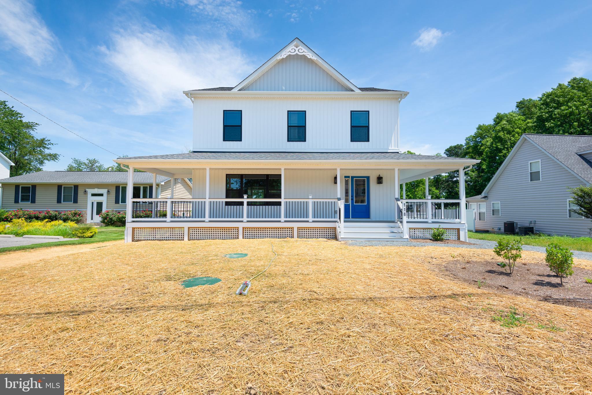 KENT ISLAND WATERFRONT -New Construction, NOW COMPLETE. Offering a tranquil nature filled lifestyle located in the Tower Gardens neighborhood situated on Carter Creek with a pier, kayak launch, and beautiful shoreline (currently being installed). Enjoy island life from your screened porch with a centered skylight and flanking fan mounts off the large family room. This home features 2,464 sq ft of living space plus a wrap around porch and huge screened porch, 3 bedrooms, 2.5 baths, living room, large dining area and separate family room with centrally located kitchen providing a great flow. The Eco high efficiency electric fireplace with surround in the family room, conditioned crawl space, gas continuous hot water, over size stained oak stairs and hand rail to 2nd floor, several transom windows for natural light without sacrificing wall space and a luxurious primary suite with 2 walkin closets with custom shelving for him and her, spa like shower, and sitting area overlooking the water are standard with this home. The oversized garage offers plenty of attic and floor area storage. Plus the easily accessible secure storage space under the screened porch is great for the kayaks, paddle boards, fishing gear, etc. Visit today so you can enjoy summer on the Island.