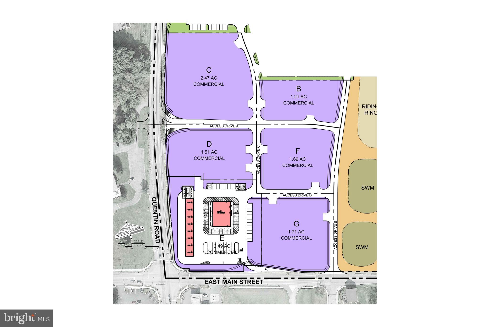 Commercial sites for sale. Wawa will be anchoring the development along with 120 new apartments and an equine center. All sites to be subdivided by Seller and site access road system completed. Assessments and taxes to be determined.