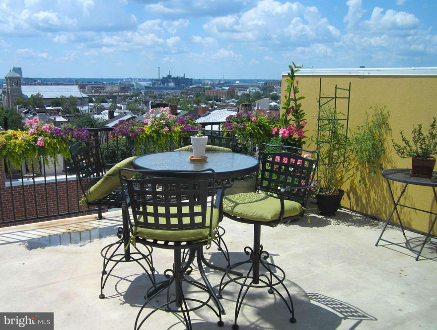Spring has sprung! Celebrate on the roof top patio and den with wet bar with stunning skyline and water views. Entertaining is easy in this light-filled and spacious townhome. Eleven solar panels save 33% on energy costs each year. Top of the line gourmet kitchen, hdwd floors, MBR suite with huge walk-in closet.Two-car garage.