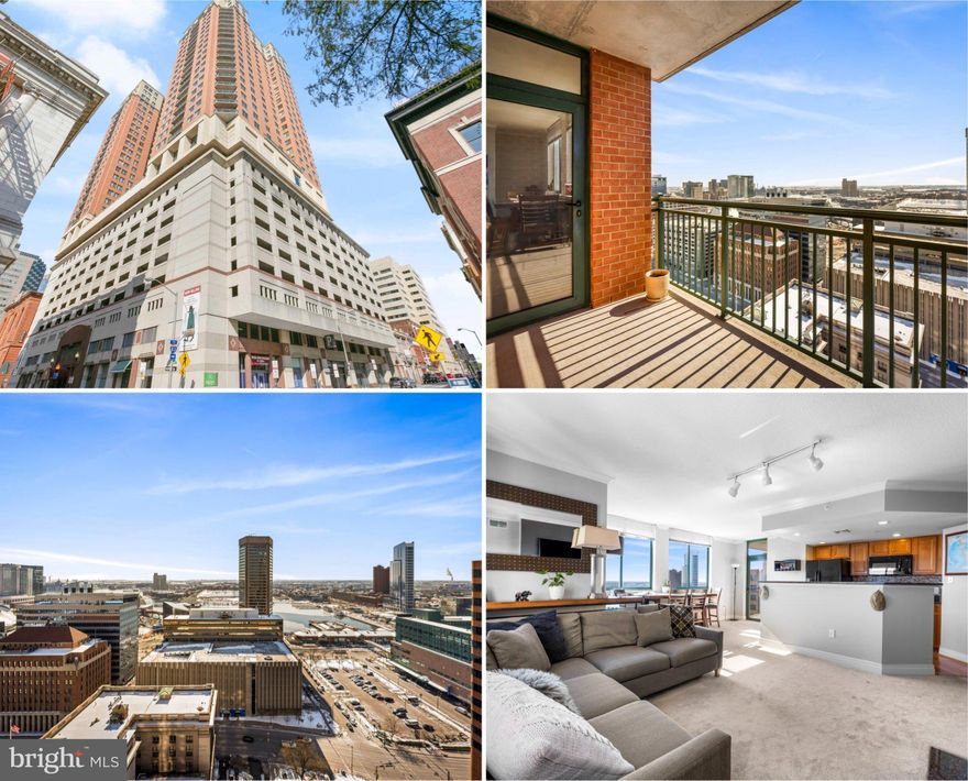 Welcome to 414 Water Street #2202 — a premier high-floor residence offering some of the best panoramic water and city views in the entire building. This 2-bedroom, 2 full bath condo delivers the ideal blend of skyline energy and Inner Harbor serenity, with expansive windows that flood the space with natural light and frame truly standout views. The thoughtfully designed layout features bedrooms on opposite sides for privacy, an open-concept living and dining area, and a well-appointed kitchen with granite countertops, island seating, and gas cooking. Hardwood flooring, refined finishes, and tasteful upgrades carry throughout, while the spacious primary suite offers a walk-in closet and en-suite bath. Step onto your private balcony to take in sweeping harbor and city vistas—day or night. Located in the full-service 414 Water Street building with 24-hour concierge, rooftop pool, fitness center, and secure parking, all just steps from Harbor East, downtown dining, and the waterfront. A rare opportunity to own one of the building’s most compelling view-oriented units.