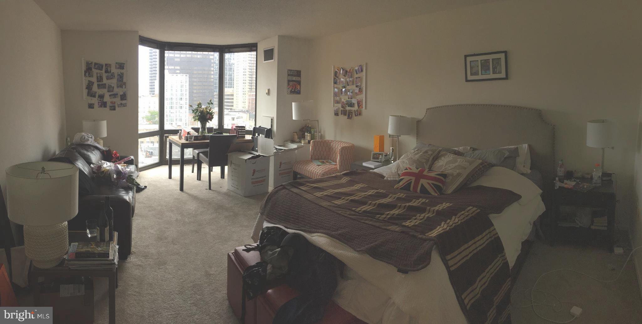 Studio offering city vistas, steps from Rittenhouse Square! Perfectly sized studio at The Wanamaker House. This efficiency features bay windows providing excellent natural light; a separate and well-equipped kitchen; full hall bathroom with a shower/tub; and incredible closet and storage space.Residents of The Wanamaker House enjoy 24-hour front desk services, access to the roof top swimming pool, exercise room, sauna and on-site garage parking for a fee. VIDEO TOUR: https://www.youtube.com/watch?v=35NukLqK-oc