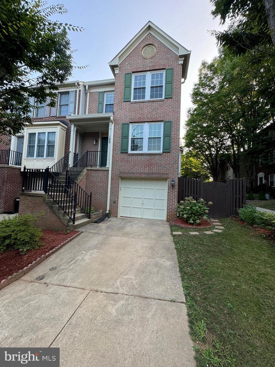 OFFER DEADLINE Monday 8/26 @7PM    Beautiful END UNIT 4-level brick townhouse with garage for sale!   End unit with side windows and bay window, bright and sunny, 4 bedrooms 3.5 baths,  all levels above ground, main level hardwood floors, kitchen with tile floors and granite countertops, stainless-steel appliances, breakfast table-space with sunny glass alcove,  separate dinning room with bay window, sliding door to deck. Upper level 3 bedrooms 2 full bath, master bedroom with dramatic vaulted ceiling, master bathroom with double vanities.  Spacious loft with skylights and ceiling fan can be an office or gym.  Fully finished basement bedroom suite with fireplace and full bath.  Back and side yard with privacy fence.   Great location: minutes to I270/370 and Metro/Marc station, walk to shops and bus stations.  Roof 5 years, windows  8 month, new gutters and downspout, fridge 2 years, community tennis court. Open house Sunday 8/25 1-4pm