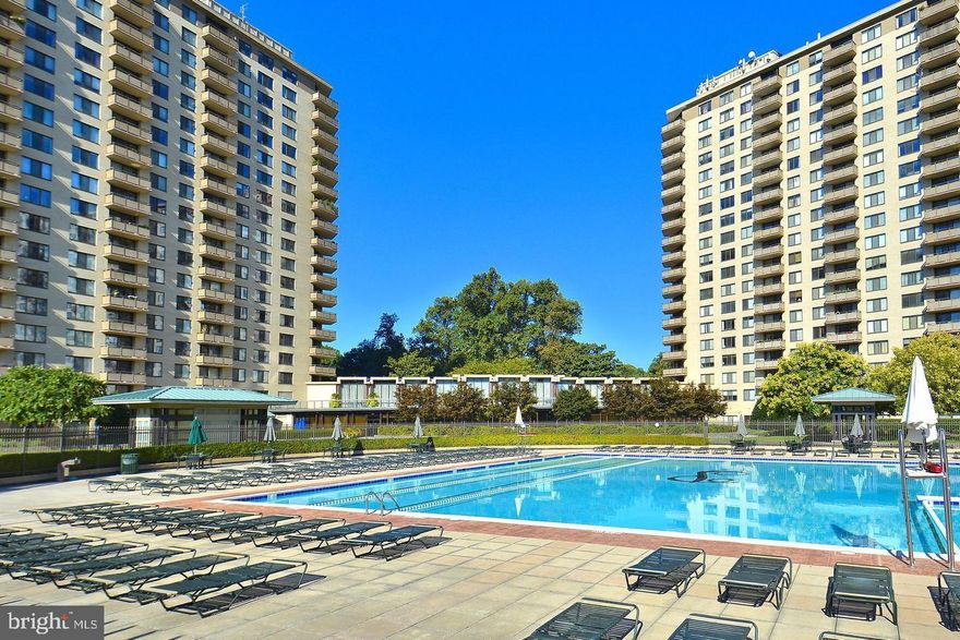 Gorgeous light filled 630 SF 1-bedroom 1 bathroom.  View of the outdoor Pool!  Wood &Tile flooring!   SS Appliances, Marble Counter Tops, Well Designed!   Amenities such as a convenience store, cleaners, indoor & outdoor swimming pools, restaurant, beauty salon, fitness center, tennis courts, & Ride-on bus.  Call with any questions.  Co-op fee includes all the utilities, Real Estate Taxes, indoor garage space, some comcast basic services and all the amenities. Bethesda's best value!!!!