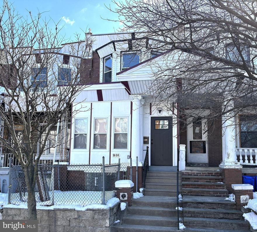 Large 4 bedroom, 1 and 1/2  bath enclosed porch front home in a wonderful section of the Kingsessing neighborhood.  Fully renovated with huge finished basement and central air conditioning.