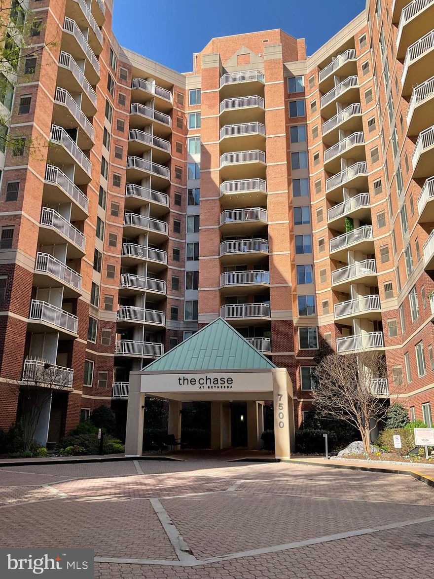 Welcome to the Chase at Bethesda.  Bright and spacious 1-bedroom, 1-bath idealy located across from Bethesda Metro, restaurants, shops, and downtown conveniences. 
This upper- floor unit offers an open kitchen bar, stainless steel appliances, and ample cabinet space, flowing seamlessly in to the living and dinning area.   Large windows and private balconey provide beautifull open views and abundant natural light. Hardwood flooring the  main living area and a functional layout make this home both comfortable and pracical.  Washer and dryer in unit, 1 parking and storage.
The Chase is a full-service building featuring 24 hours  concierge,
outdoor pool, fitness center, tennis court, and beautifully maintained common areas. Unbeatable location near Metro, NIH, Walter Reed, Capital Crescent Trail, and all that downtown Bethesda has to offer.